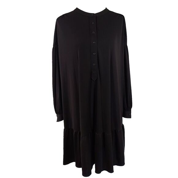 Elizabeth and James Button Front Tunic Dress Black Long Sleeve Size 2X Ruffle - Picture 2 of 14